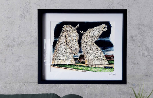 The Kelpies, Scotland framed Giclee art Print
