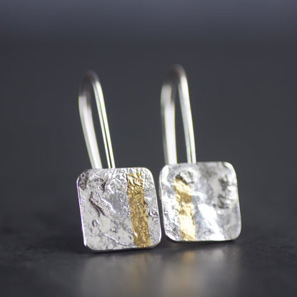 LINEAR Oxidised Silver & Gold Keum Boo Square Drop Earrings