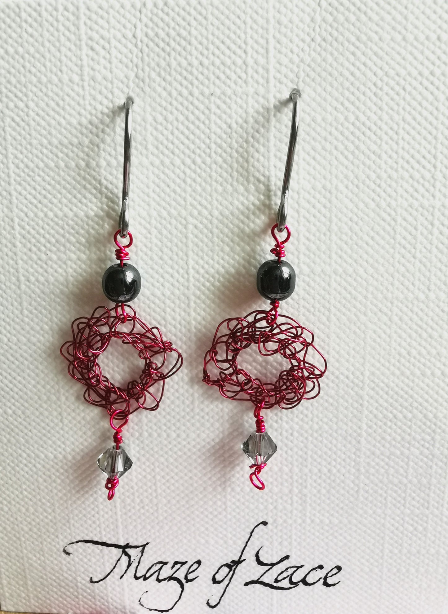 Copper Wire Earrings with Hematite and Swarovski