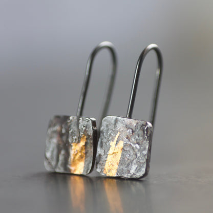 LINEAR Oxidised Silver & Gold Keum Boo Square Drop Earrings