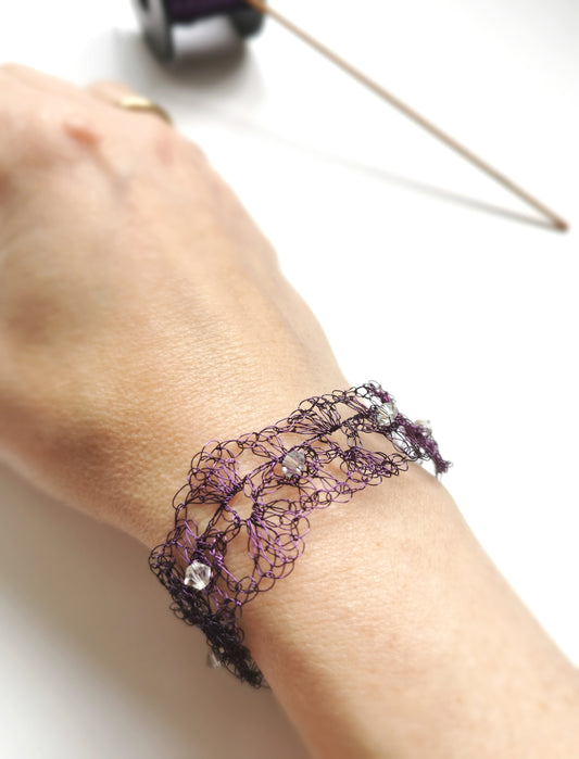 Dark Purple Crochet Copper Wire Bracelet with Swarovski
