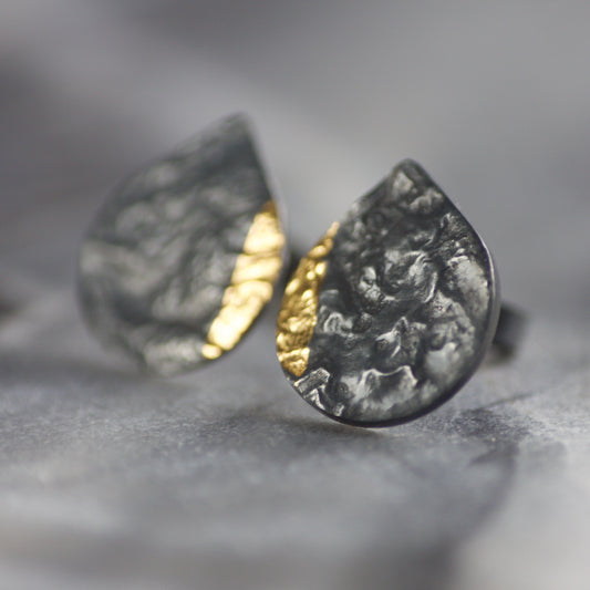 Silver & Gold Teardrop Textured Keum Boo Studs
