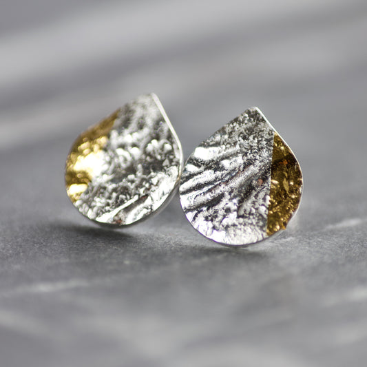 Silver & Gold Teardrop Textured Keum Boo Studs