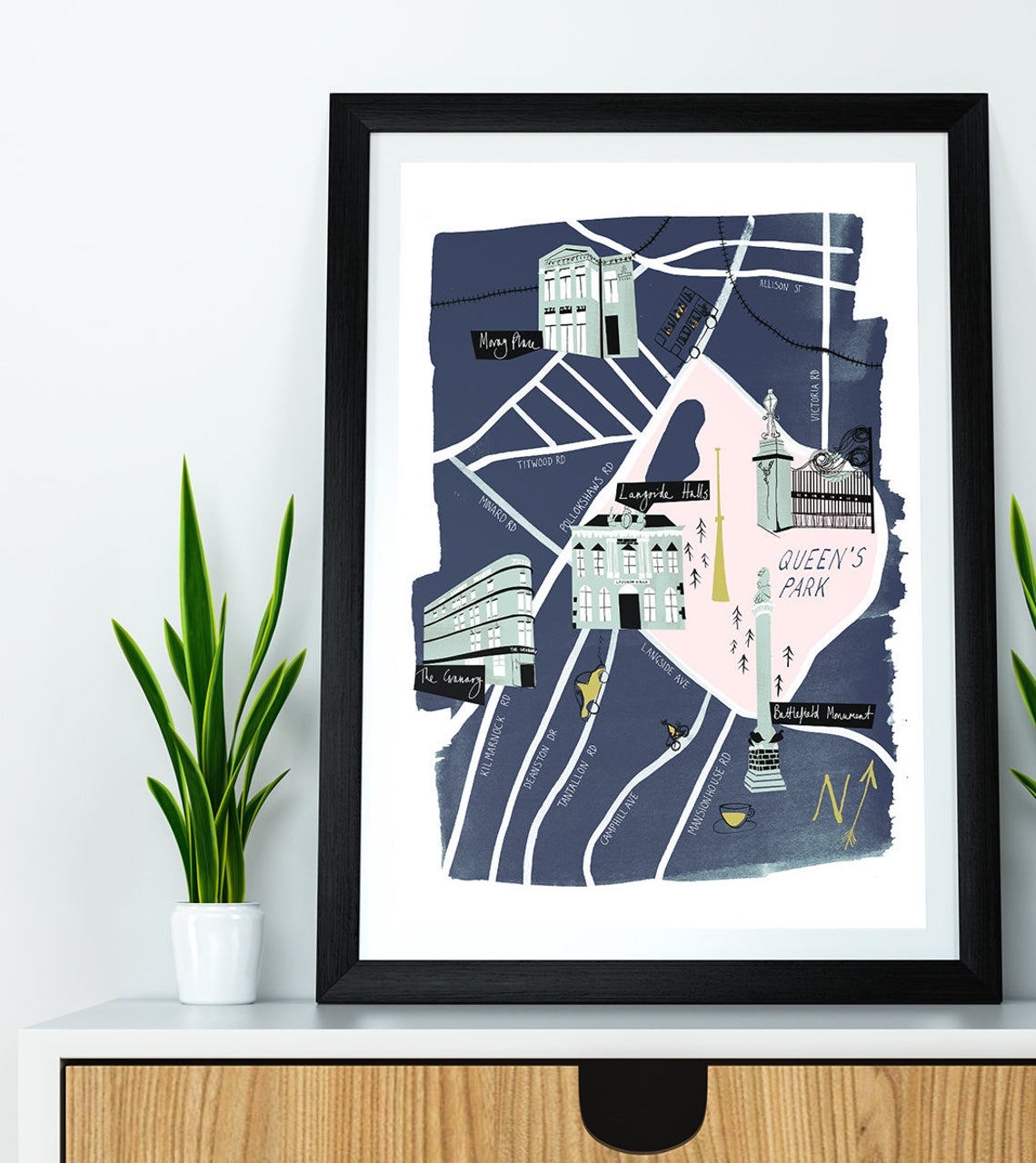 Glasgow Southside Illustrated Map Print