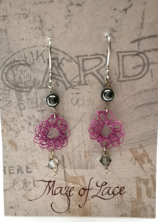 Copper Wire Earrings with Hematite and Swarovski