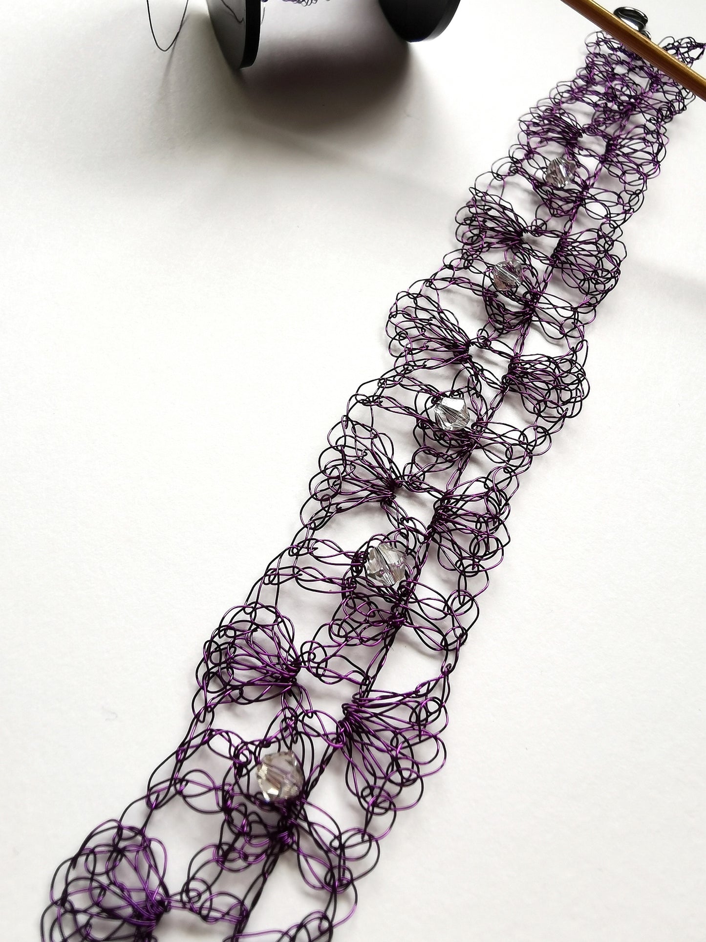Dark Purple Crochet Copper Wire Bracelet with Swarovski