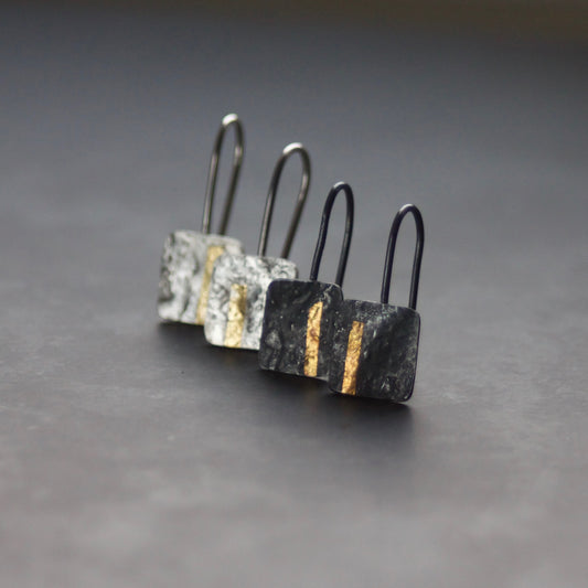 LINEAR Oxidised Silver & Gold Keum Boo Square Drop Earrings