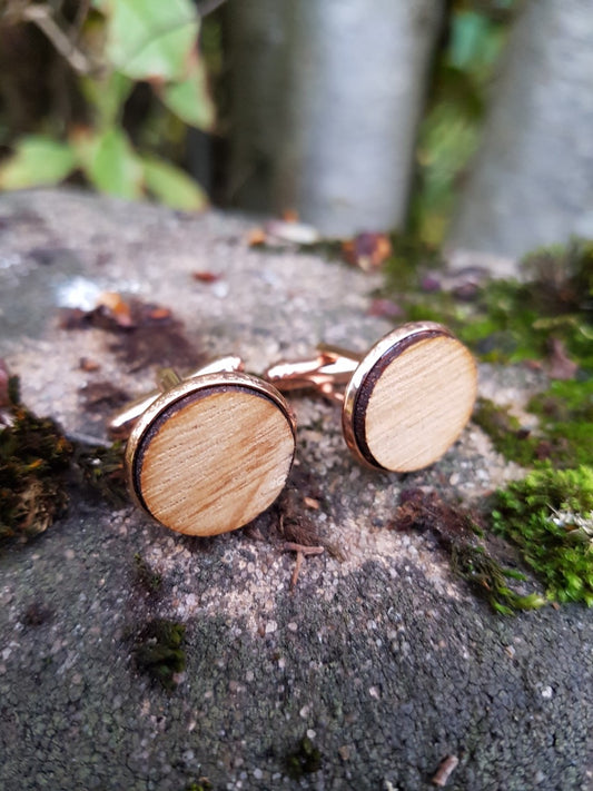 Whisky Barrel Cufflinks (Silver Plating, Oak Sides)