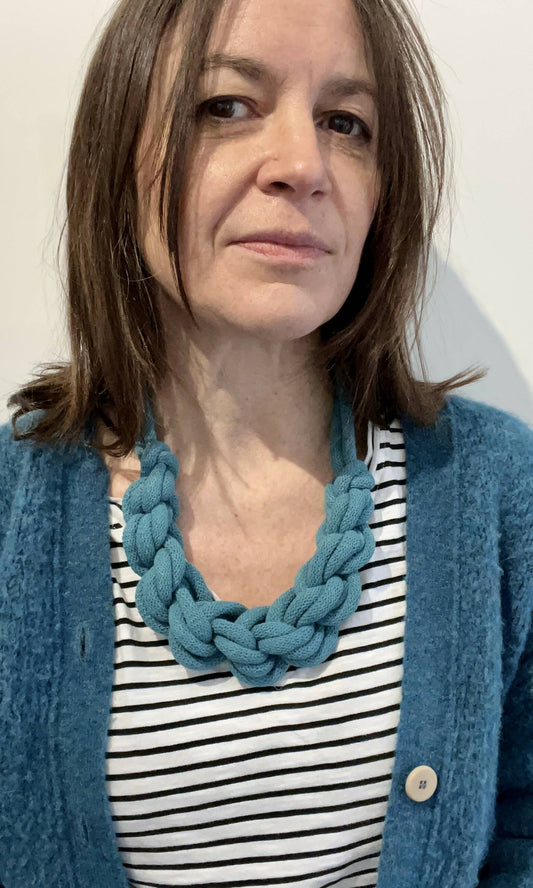 Teal Blue Chunky Braided Necklace