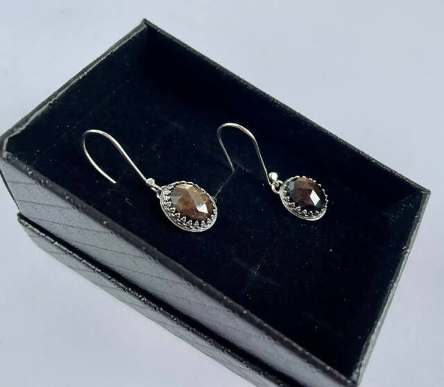 African sapphire and sterling silver drop earrings