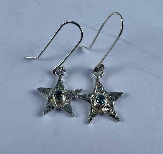 Fine silver and faceted topaz drop earrings