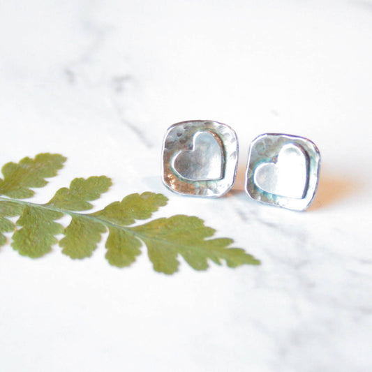 Sterling silver heart studs