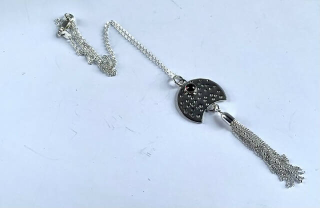 Sterling silver and garnet tassel pendant