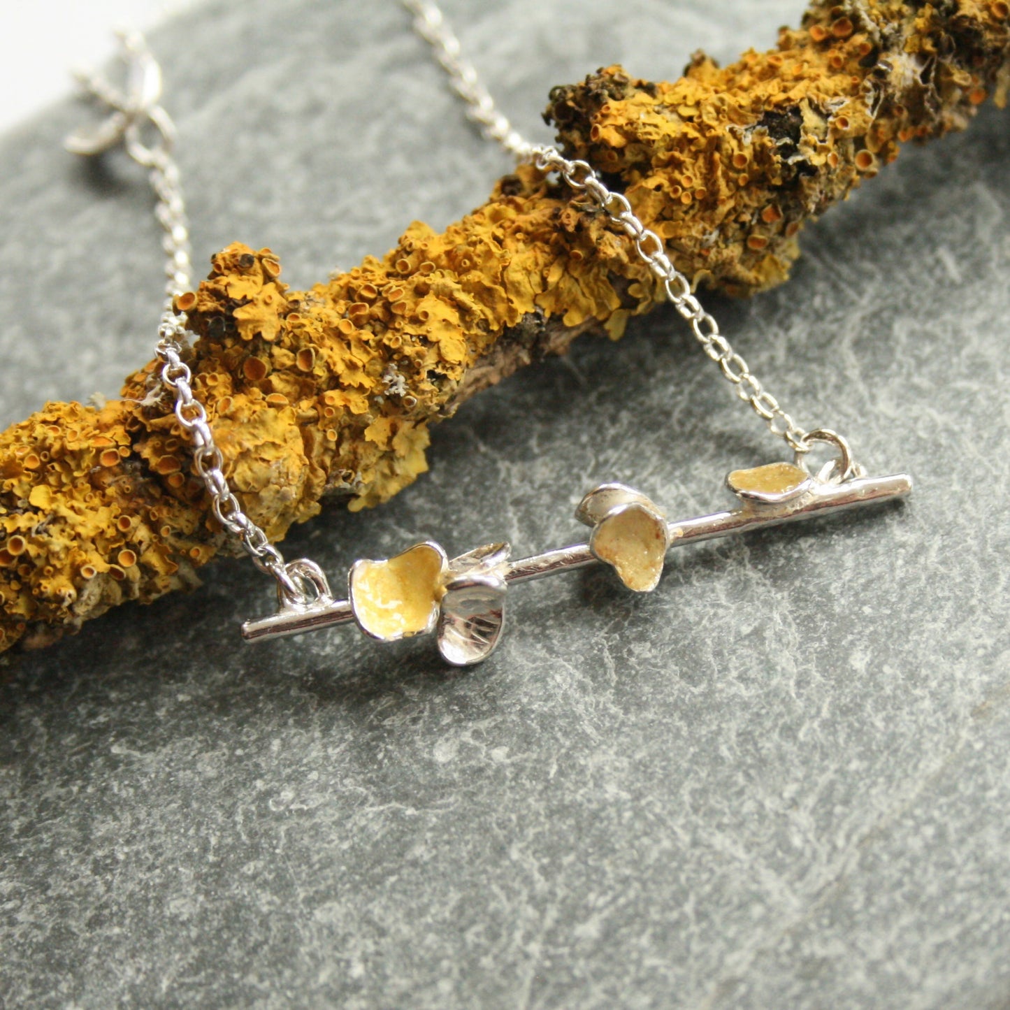 Sterling silver lichen branch necklace