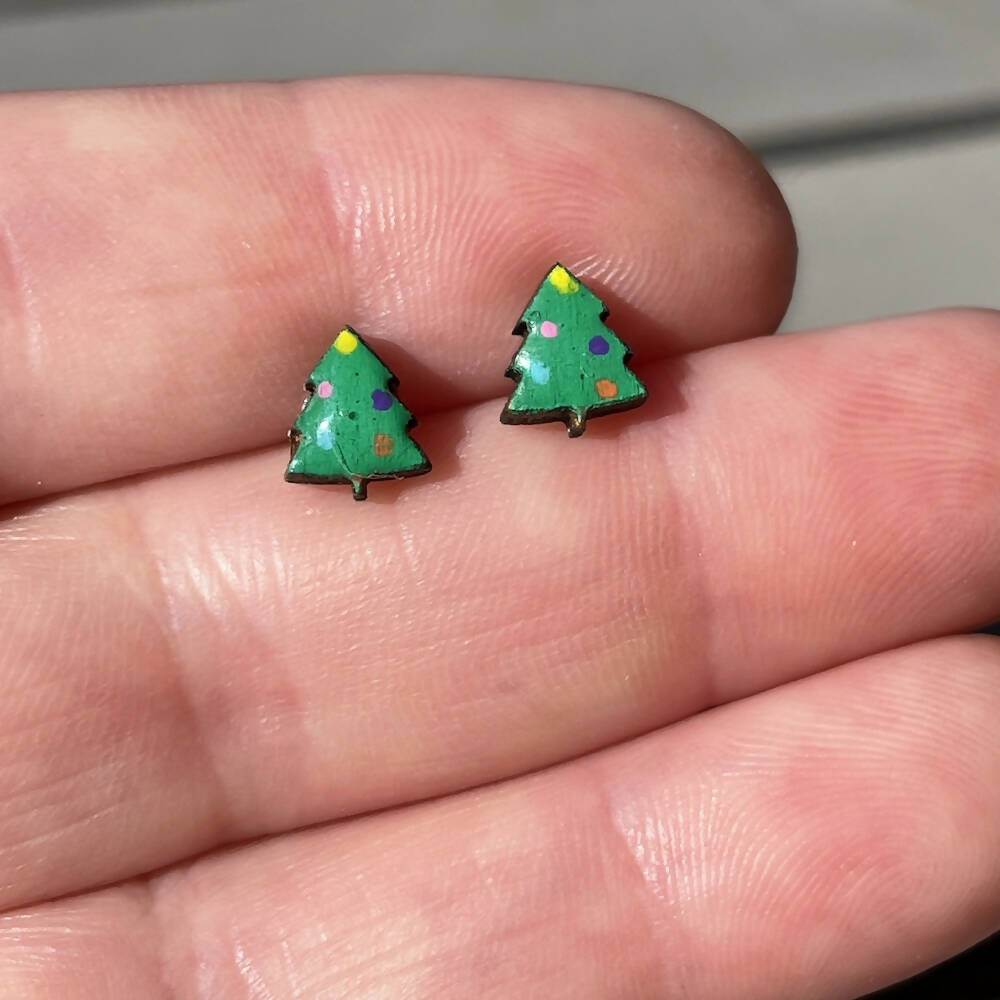 Hand Painted Christmas Tree Earrings