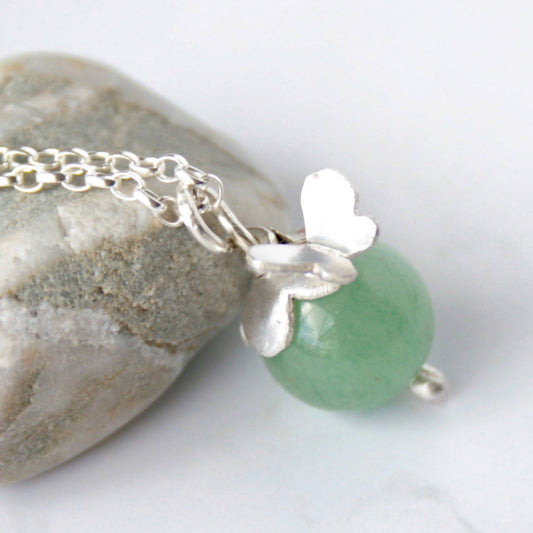 Aventurine and silver butterfly necklace
