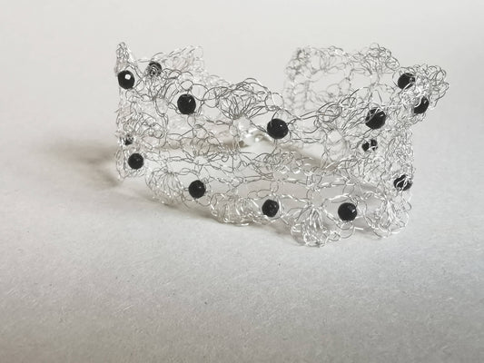 Sterling Silver wire bracelet with Blue Goldstone beads