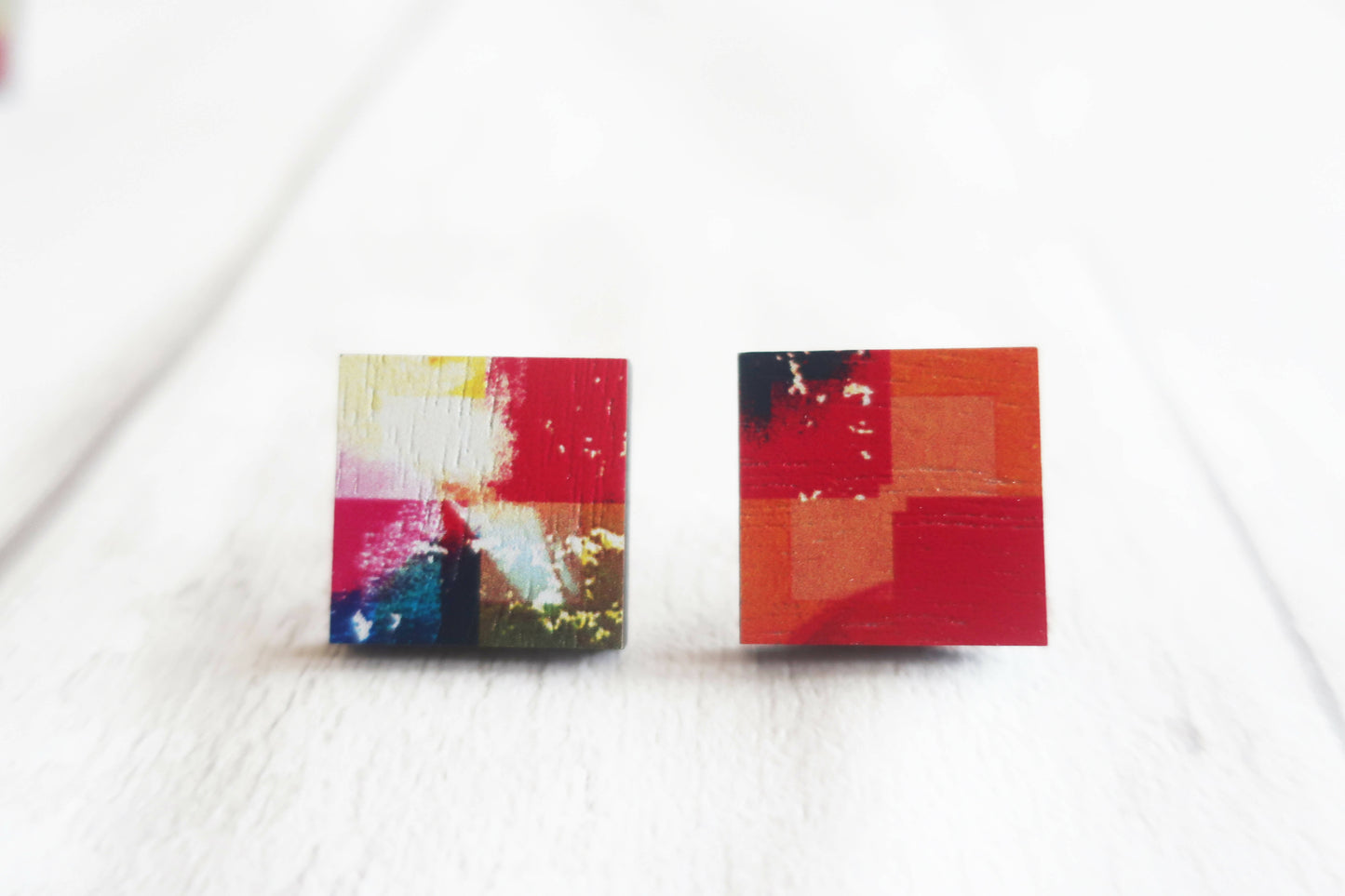 Abstract mismatched wooden earrings