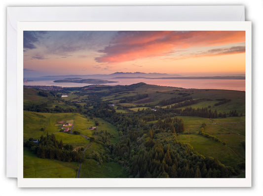 Arran, Cumbrae & Largs from Brisbane Glen, Ayrshire - Scottish Greeting Card - Blank Inside