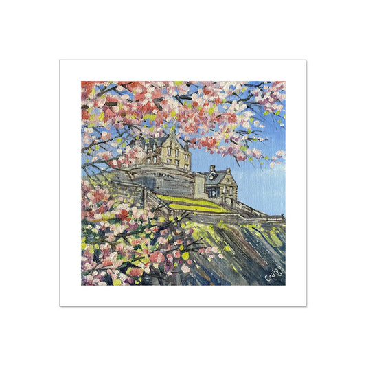 'Edinburgh Castle Cherry Blossom' - Giclee Fine Art Print 30x30cm