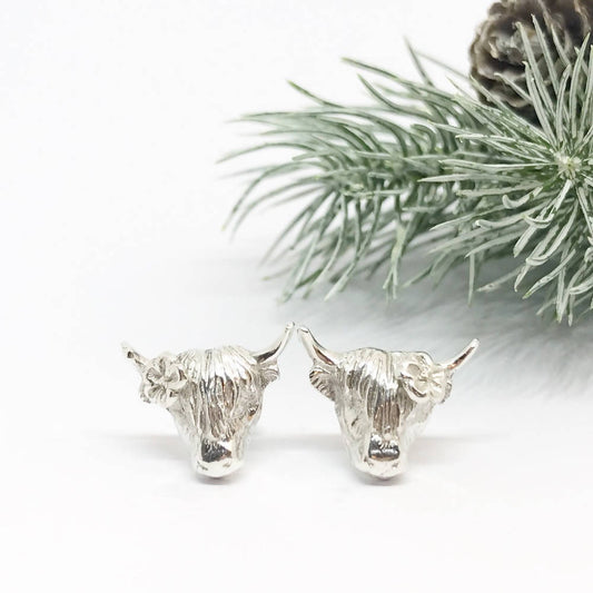 Silver Highland Cow Earrings