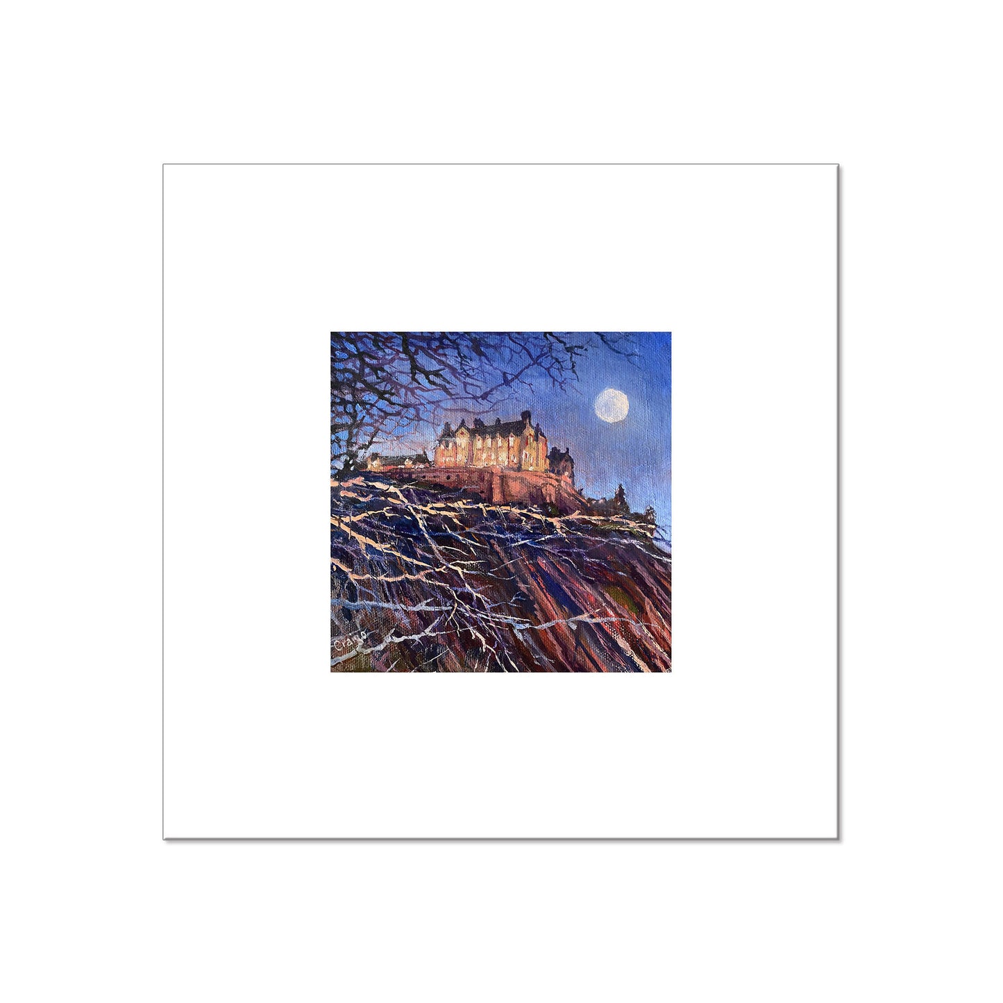 Edinburgh Castle Winter Moon - Giclee Fine Art Print 29.7x29.7cm