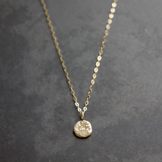 9ct Gold Hammered Disc Pendant Necklace