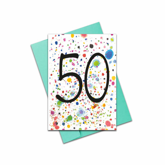 50 Card | 50th Birthday Card | 50th Anniversary Card | Modern Splash Design