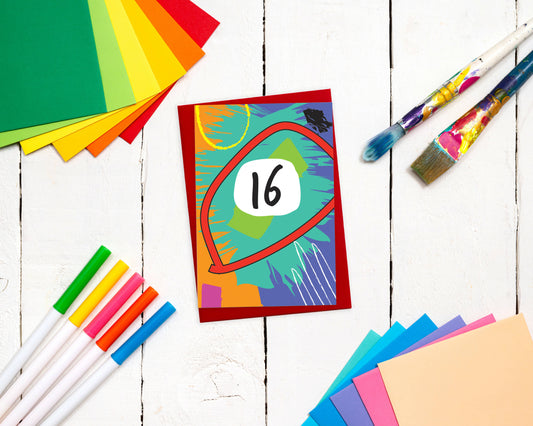 16th Birthday Card - 16th Anniversary Card | Colourful Shapes Design