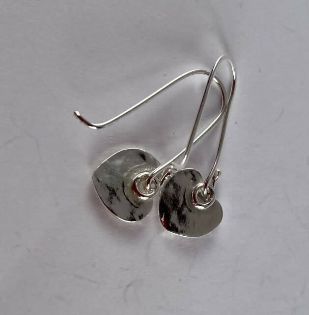 Fine silver heart drop earrings