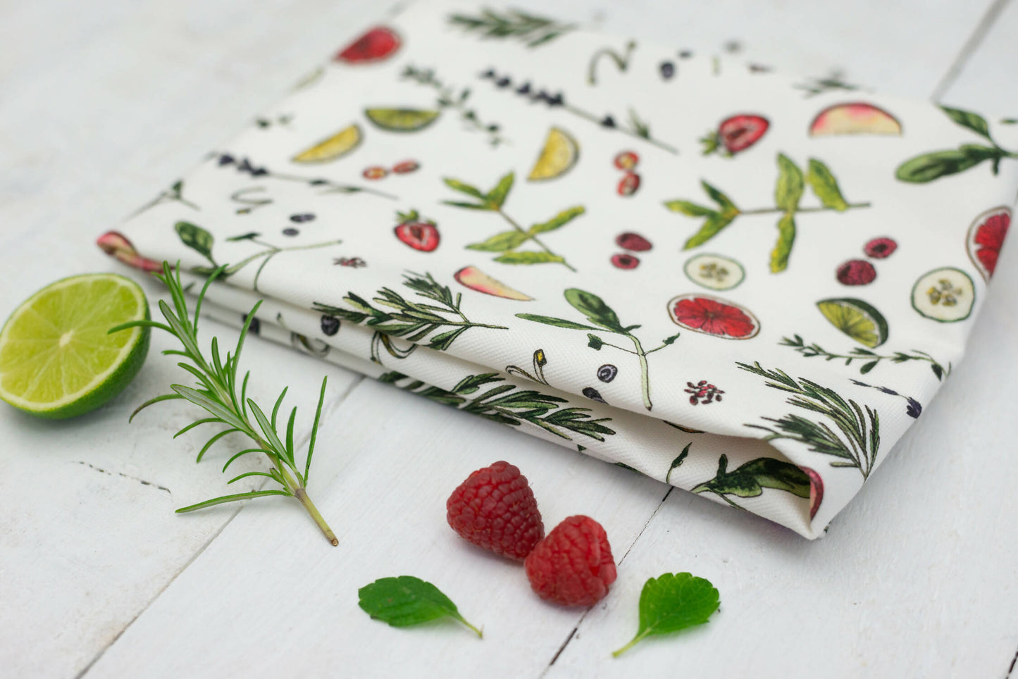 Gin Botanicals Watercolour Tea Towel
