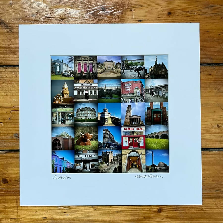 ‘Southside’ Glasgow signed square print 30 x 30cm