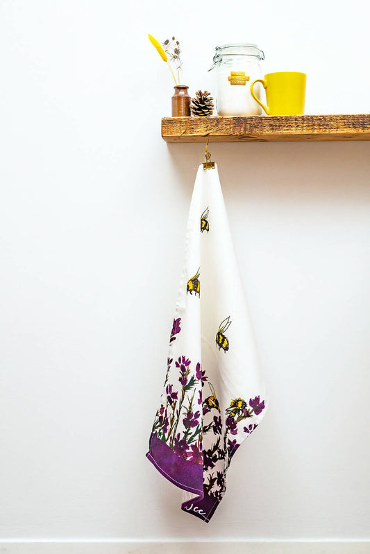 Heather & Honey Watercolour Tea Towel