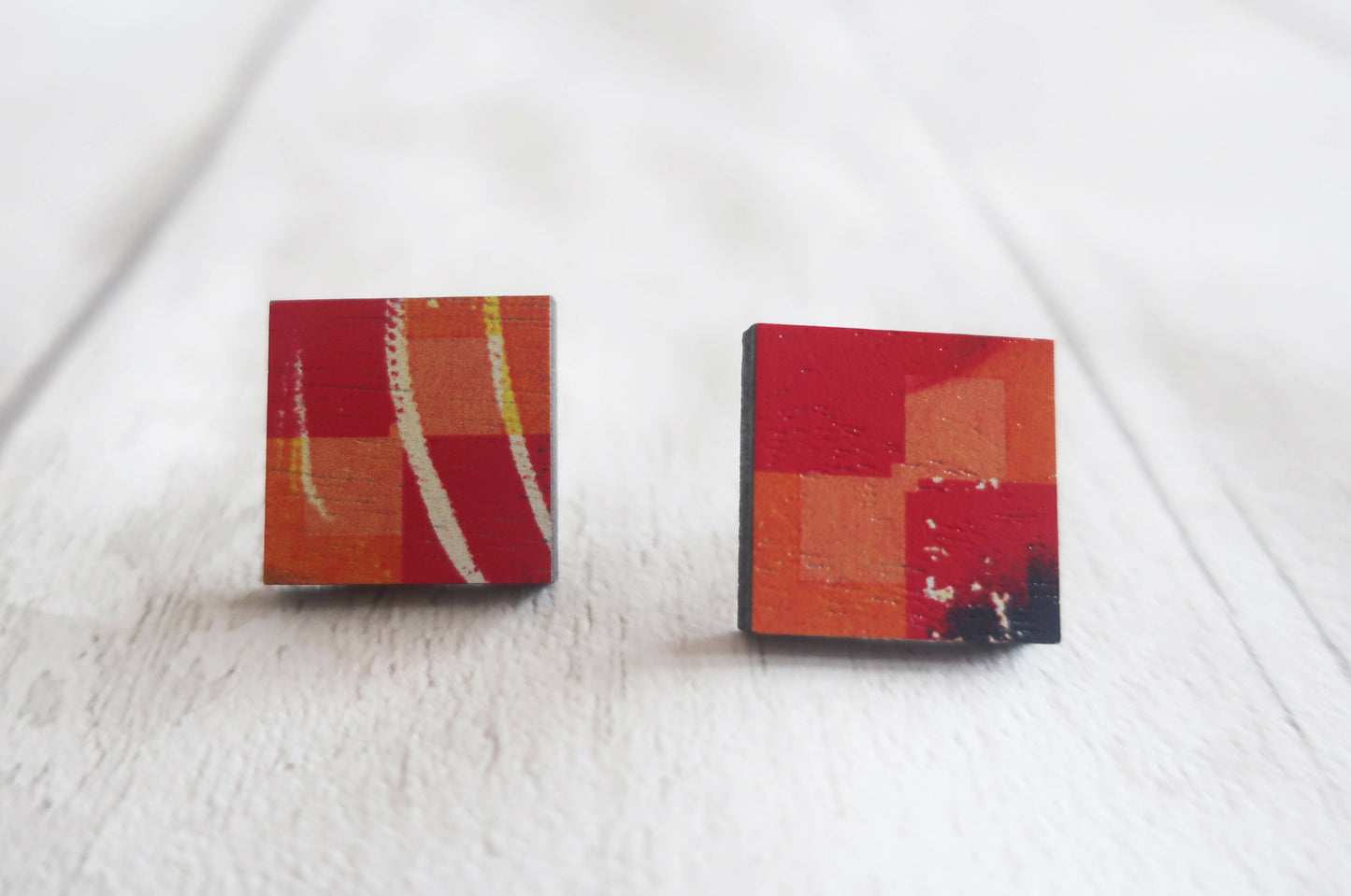 Mismatched abstract statement wooden earrings