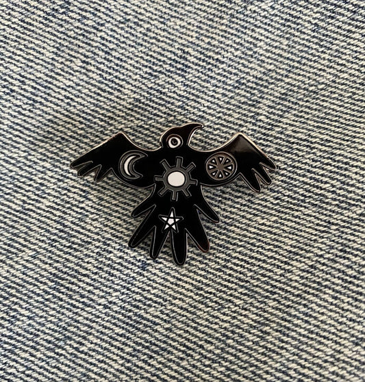 Crow Enamel Pin Badge - Black and Grey