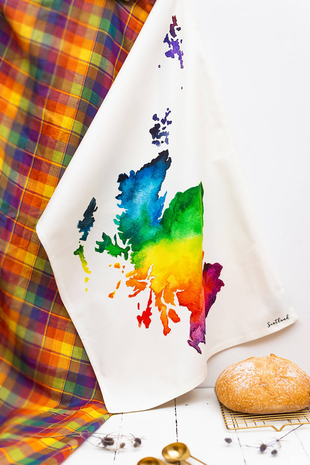 Scotland Map Watercolour Tea Towel