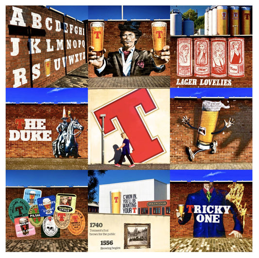 ‘Tennent’s’ Glasgow, signed square mounted collage print 30 x 30cm