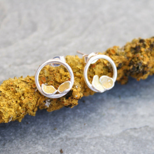 Silver stud earrings inspired by lichen