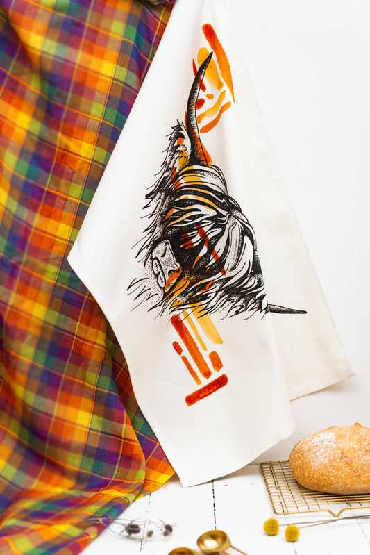 Highland Coo Watercolour Tea Towel