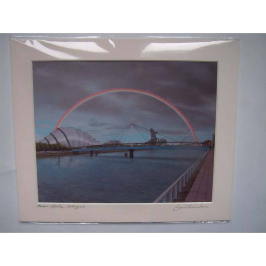 River Clyde and rainbow, Glasgow. Art Print.