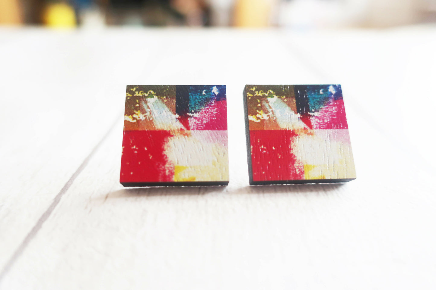 Statement abstract square wooden earrings