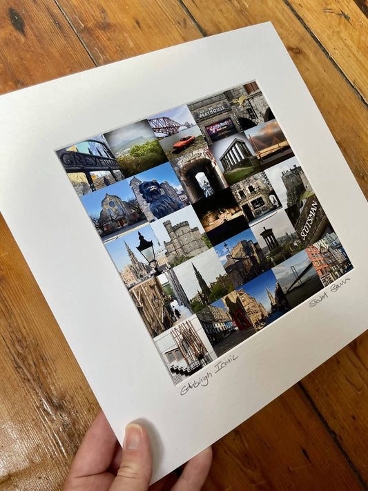 ‘Edinburgh Iconic’ (colour version) signed square print 30 x 30cm