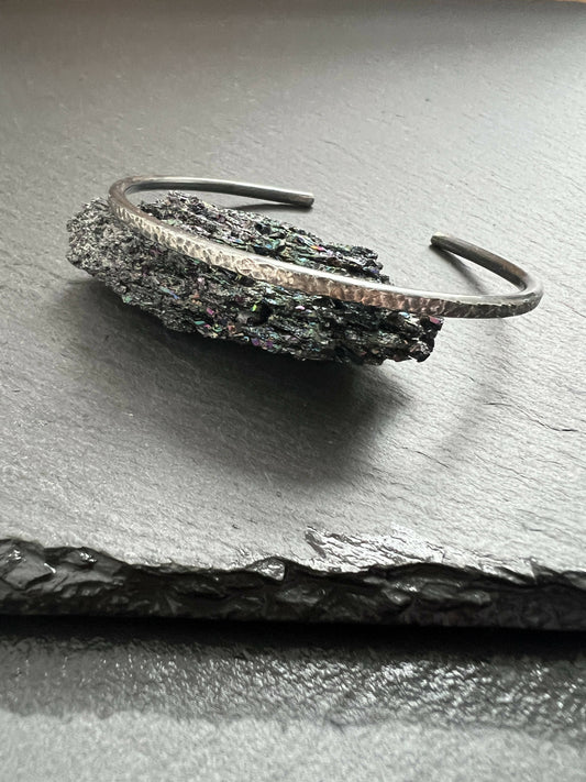 Hammered silver men’s bracelet.