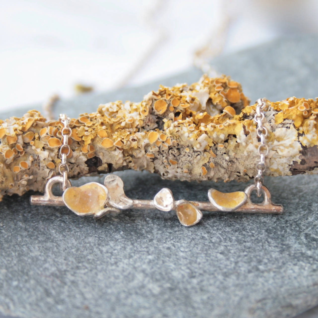 Sterling silver lichen branch necklace