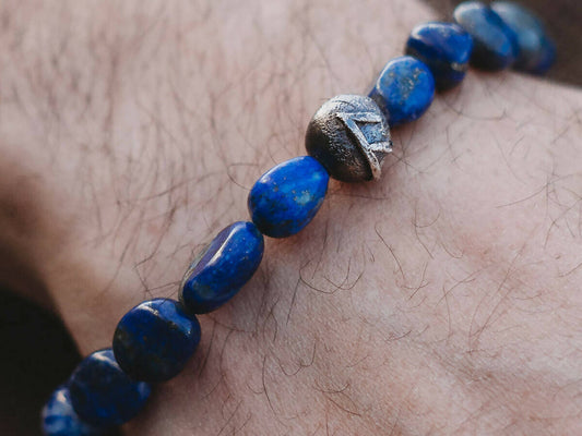Ansuz rune bracelet with lapis lazuli.