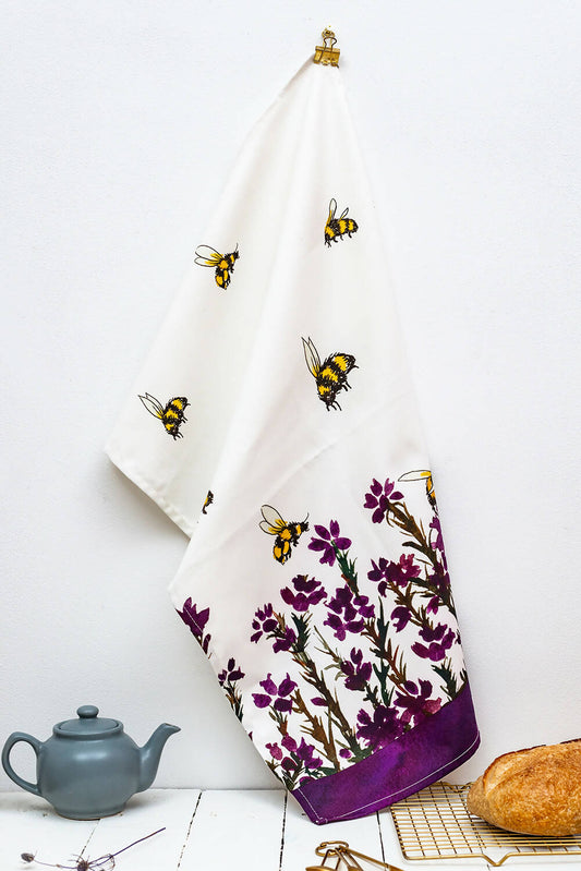 Heather & Honey Watercolour Tea Towel
