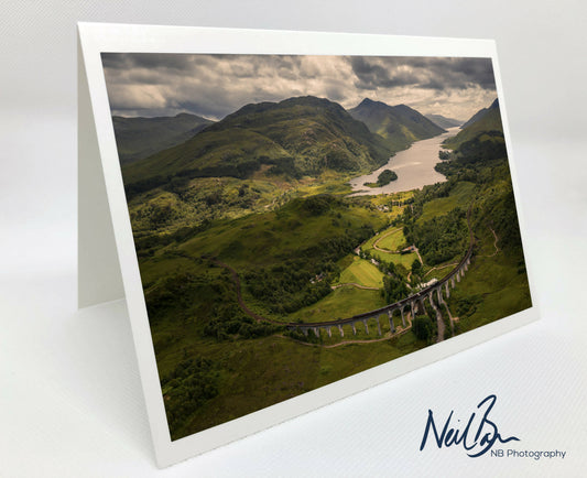 Loch Shiel & Jacobite steam train over Glenfinnan Viaduct - Scotland Greeting Card - Blank Inside