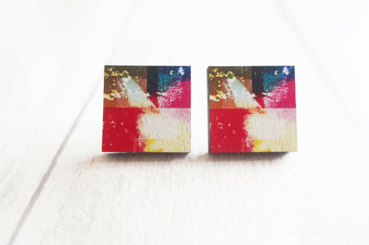 Statement abstract square wooden earrings