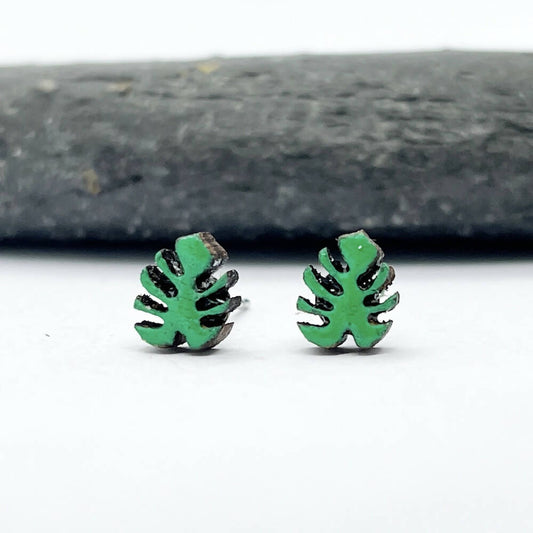 Hand Painted Monstera Leaf Earrings
