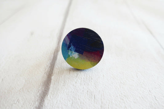 Purple and yellow pattern wooden ring, adjustable